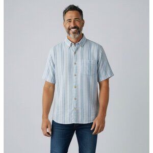 The Territory Ahead Button Up Blue Green Stripe Shirt L Tall Short Sleeve Cotton